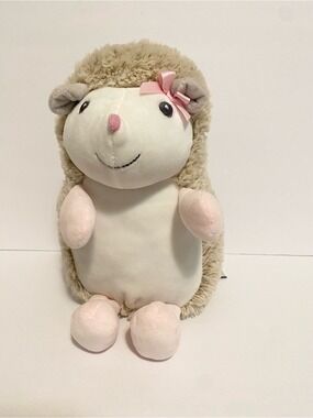 Blankets and Beyond Hedgehog Rattle Plush Pink Tan Baby Lovey Stuffed Animal Toy